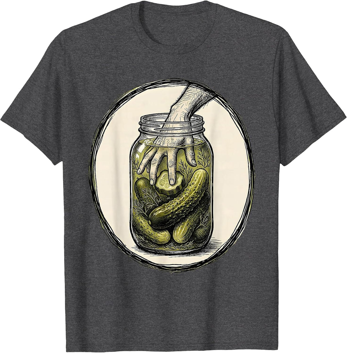 Hand in the Pickle Jar Funny Snack Graphic T-Shirt - Dark Heather Grey