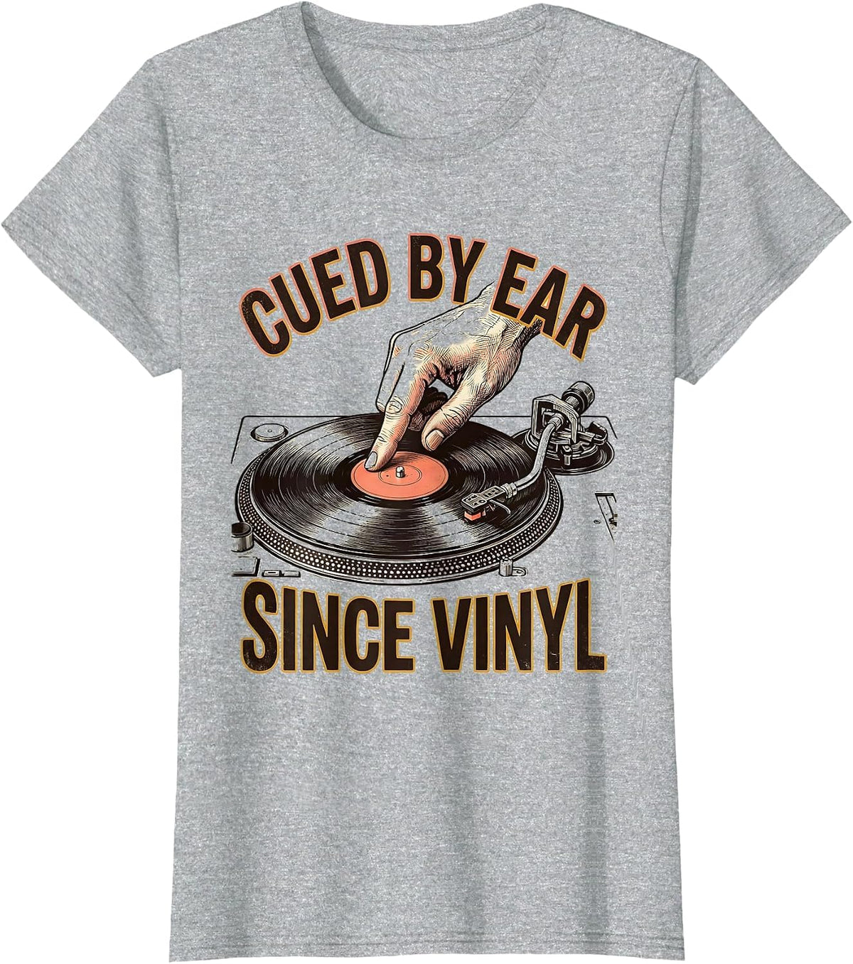 Cued By Ear Since Vinyl Retro DJ Gift Music Lover T-Shirt - Heather Grey