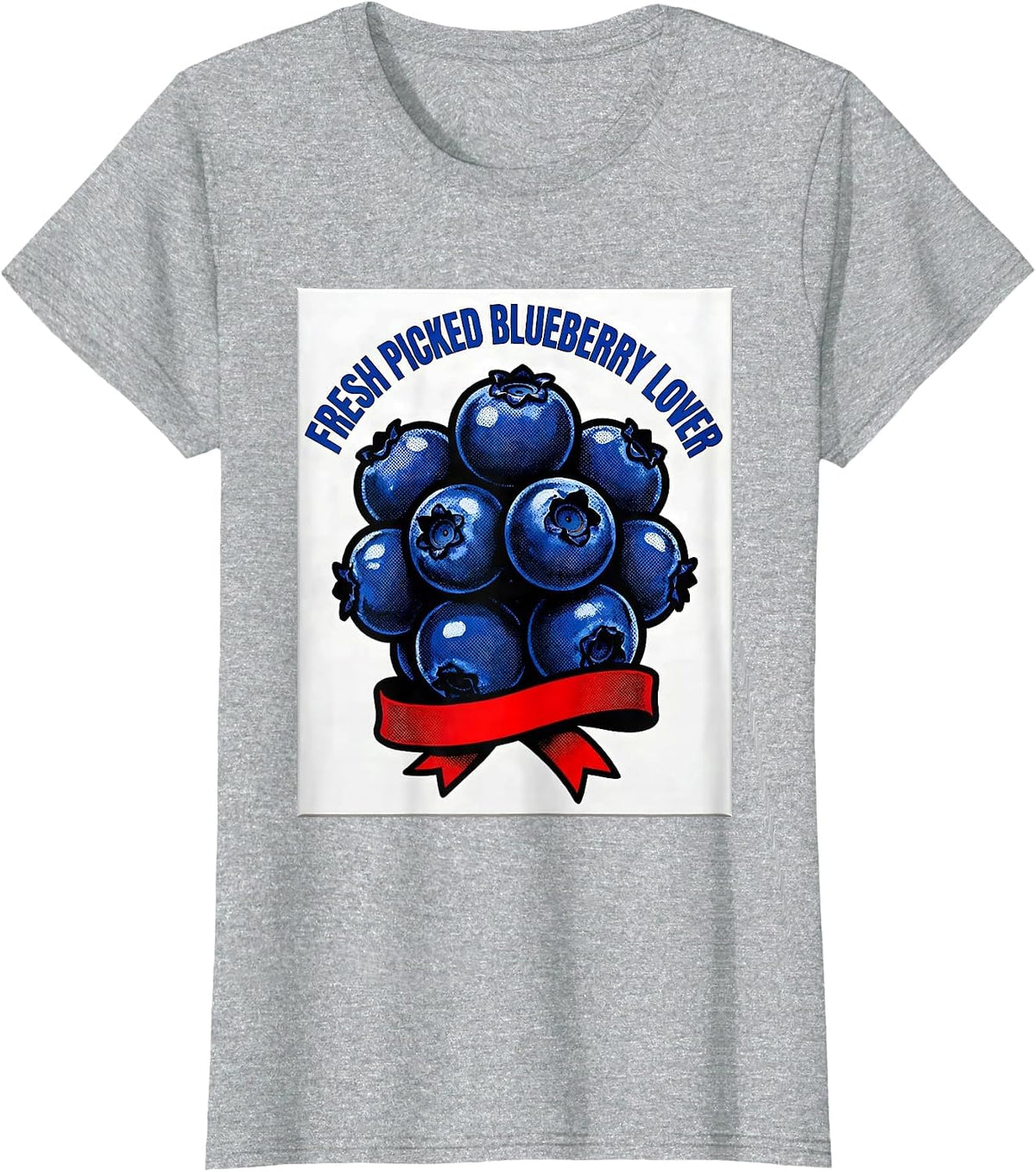 Women's Fresh Picked Blueberry Lover Red White Blue Design T-Shirt - Heather Grey