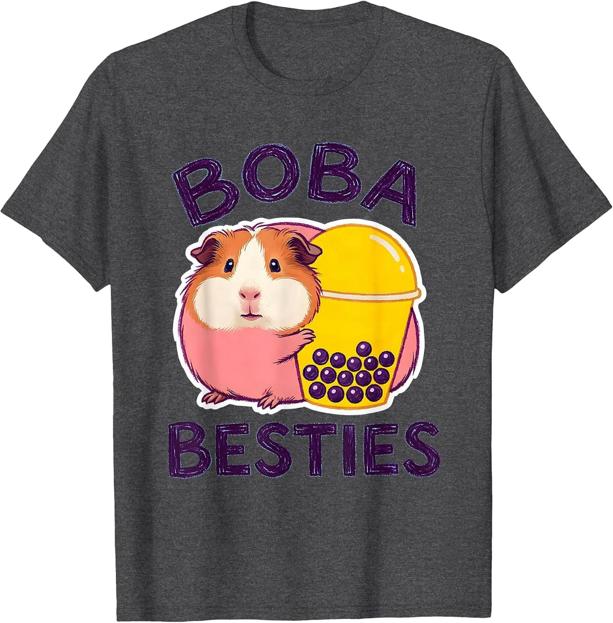 Men's Boba Besties Naive Kidcore Cute Kawaii Animal Boba Tea Lover T-Shirt - Dark Heather Grey