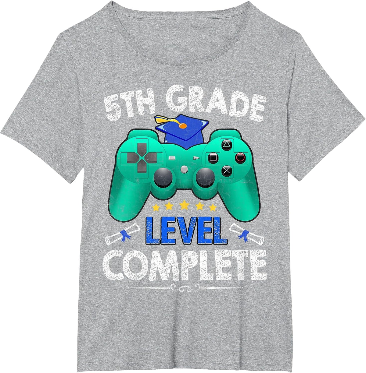 5th Grade Level Complete Tee Gamer Class of 2025 Graduation T-Shirt - Heather Grey
