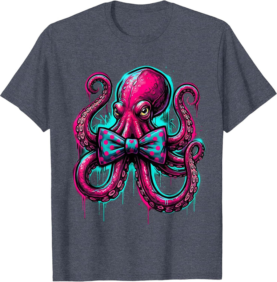 Suave Octopus Bow Tie Rizz Autism Awareness T-Shirt - Heather Blue