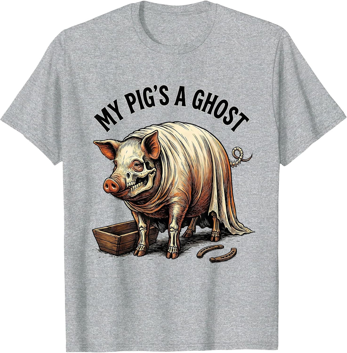 Men's My Pig's a Ghost Western Cowboy Skeleton Halloween Humor T-Shirt - Heather Grey