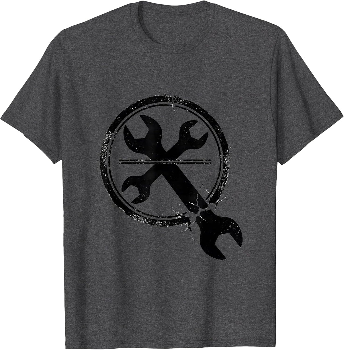 Men's Mechanic Seal Wrench Rubber Stamp Auto Shop Humor T-Shirt - Dark Heather Grey