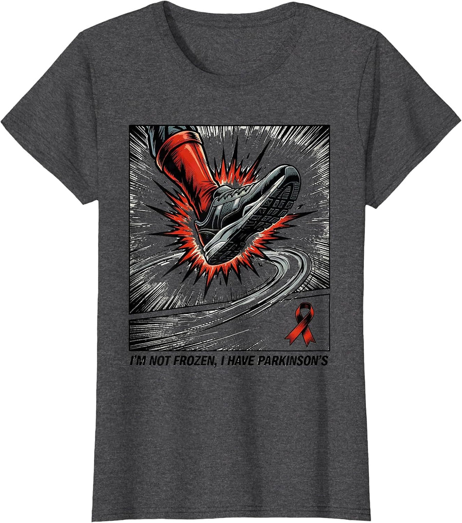 Women's I'm Not Frozen, I Have Parkinson's Comic Book Defiant Humor T-Shirt - Dark Heather Grey