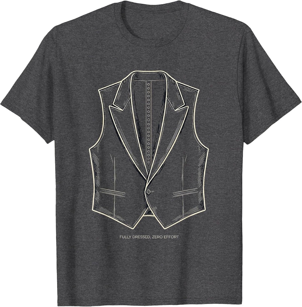 Fully Dressed, Zero Effort Formalwear Halloween Tuxedo T-Shirt - Dark Heather Grey