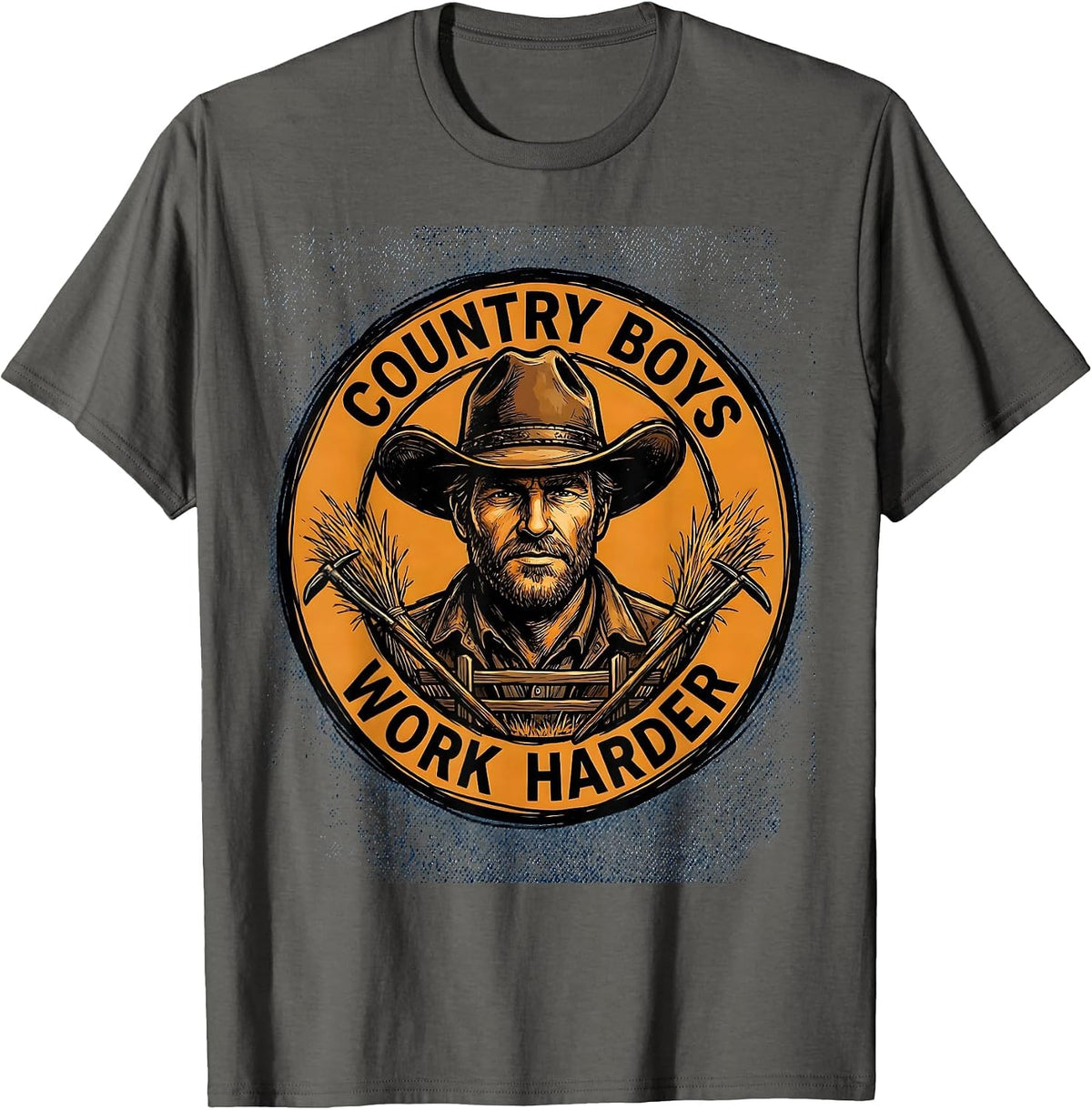 Country Boys Work Harder Rural Pride Design T-Shirt - Asphalt Grey