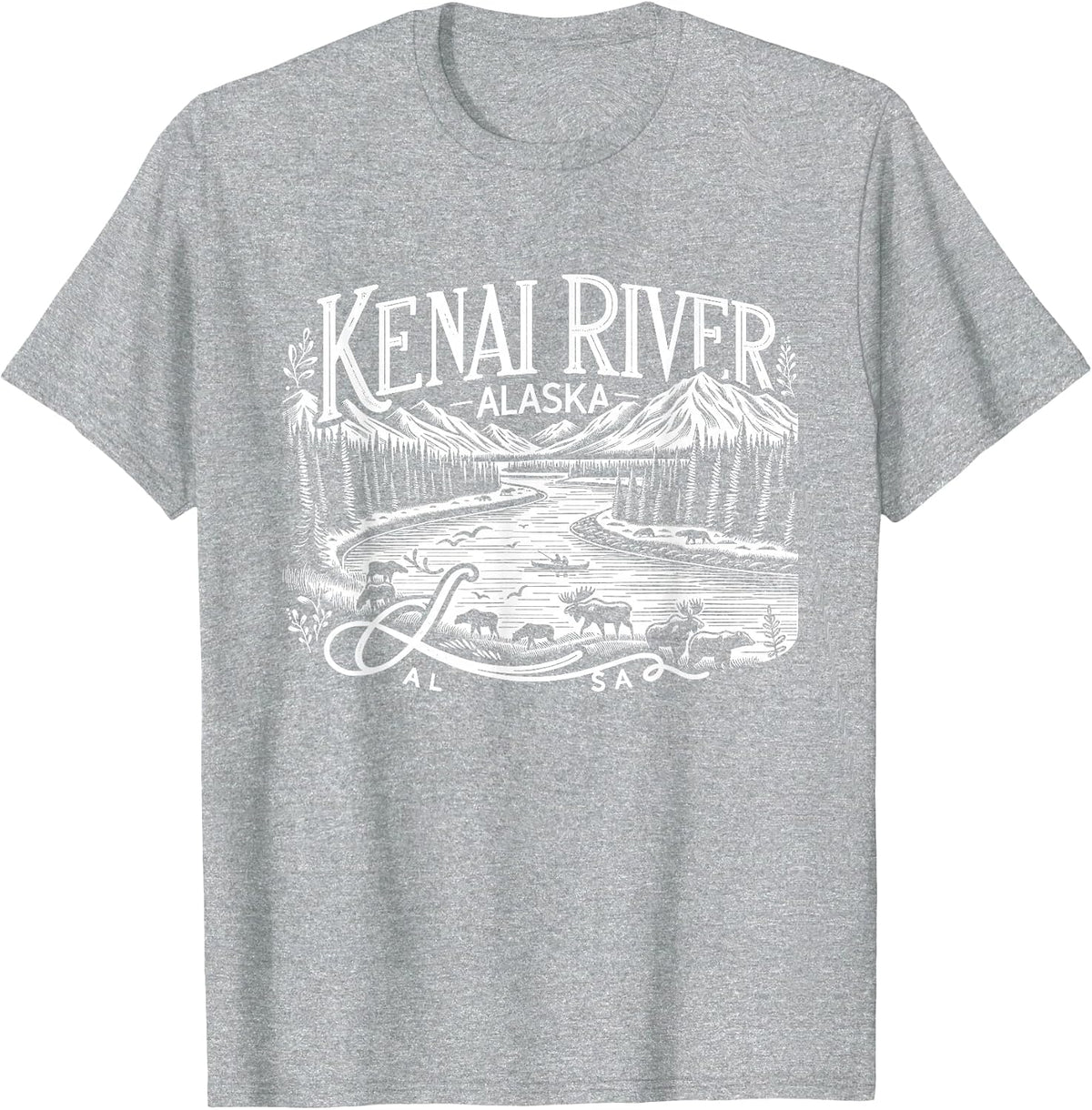 Kenai River Alaska AK Salmon Fishing Camping Hiking Retro T-Shirt - Heather Grey