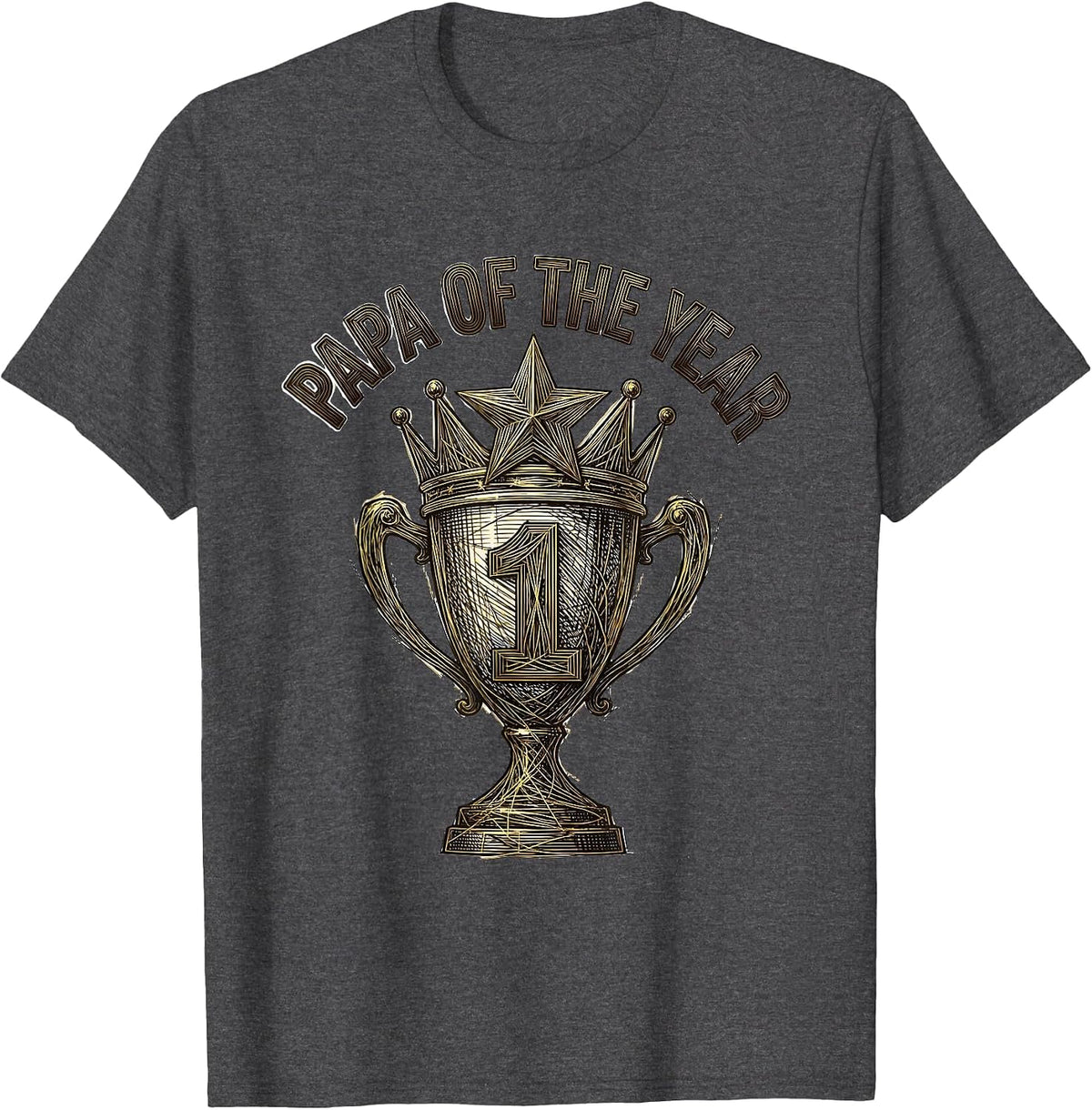 Papa of the Year Award Winning Dad Design T-Shirt - Dark Heather Grey
