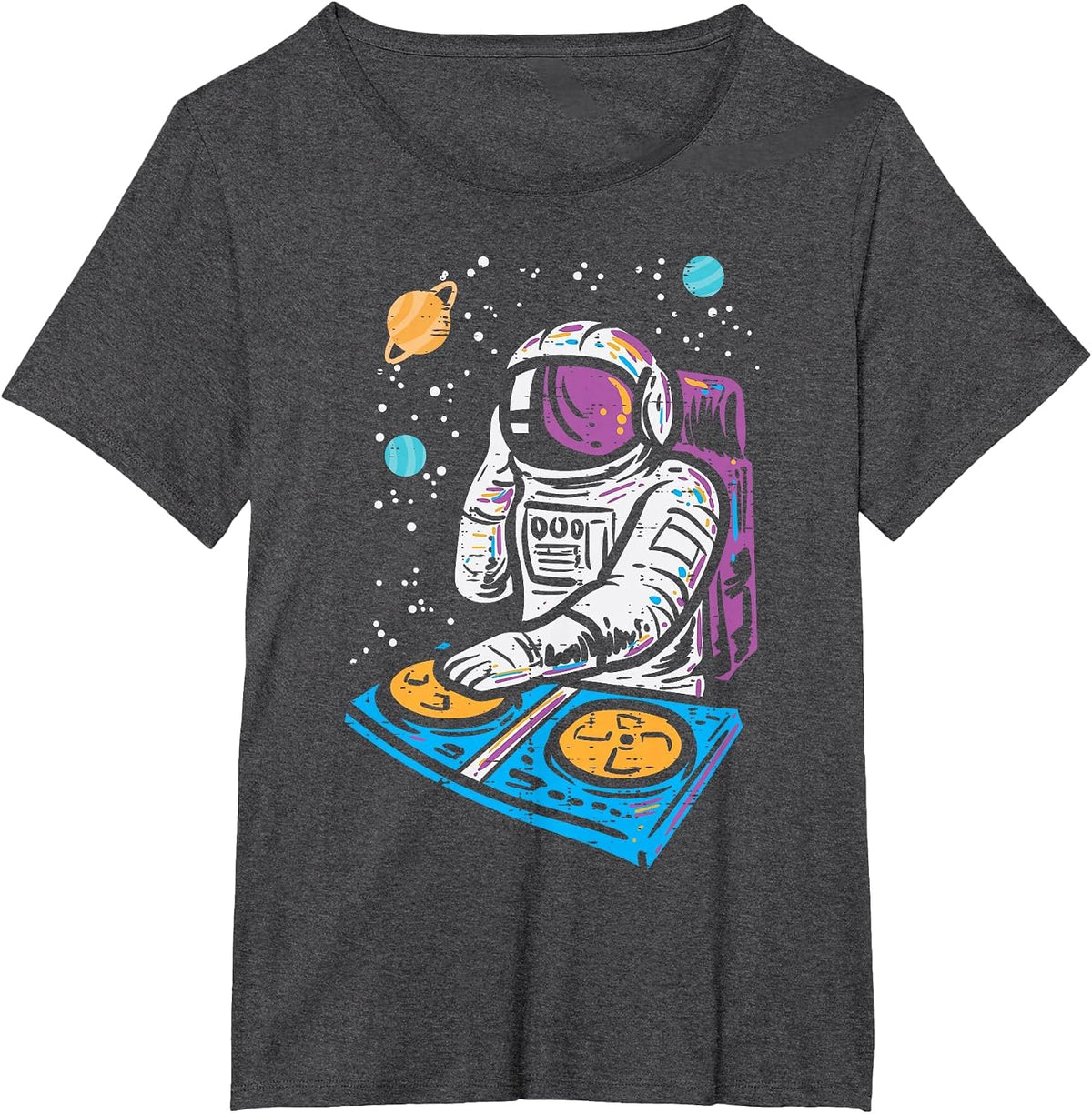 Dj Mixer Astronaut Turntable Space Galaxy EDM Women Men Kids T-Shirt - Dark Heather Grey