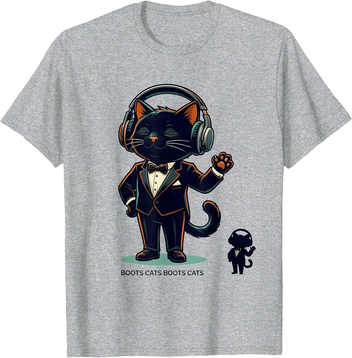 Men's Boots Cats Boots Cats Funny DJ Cat Headphones Music Lover T-Shirt - Heather Grey