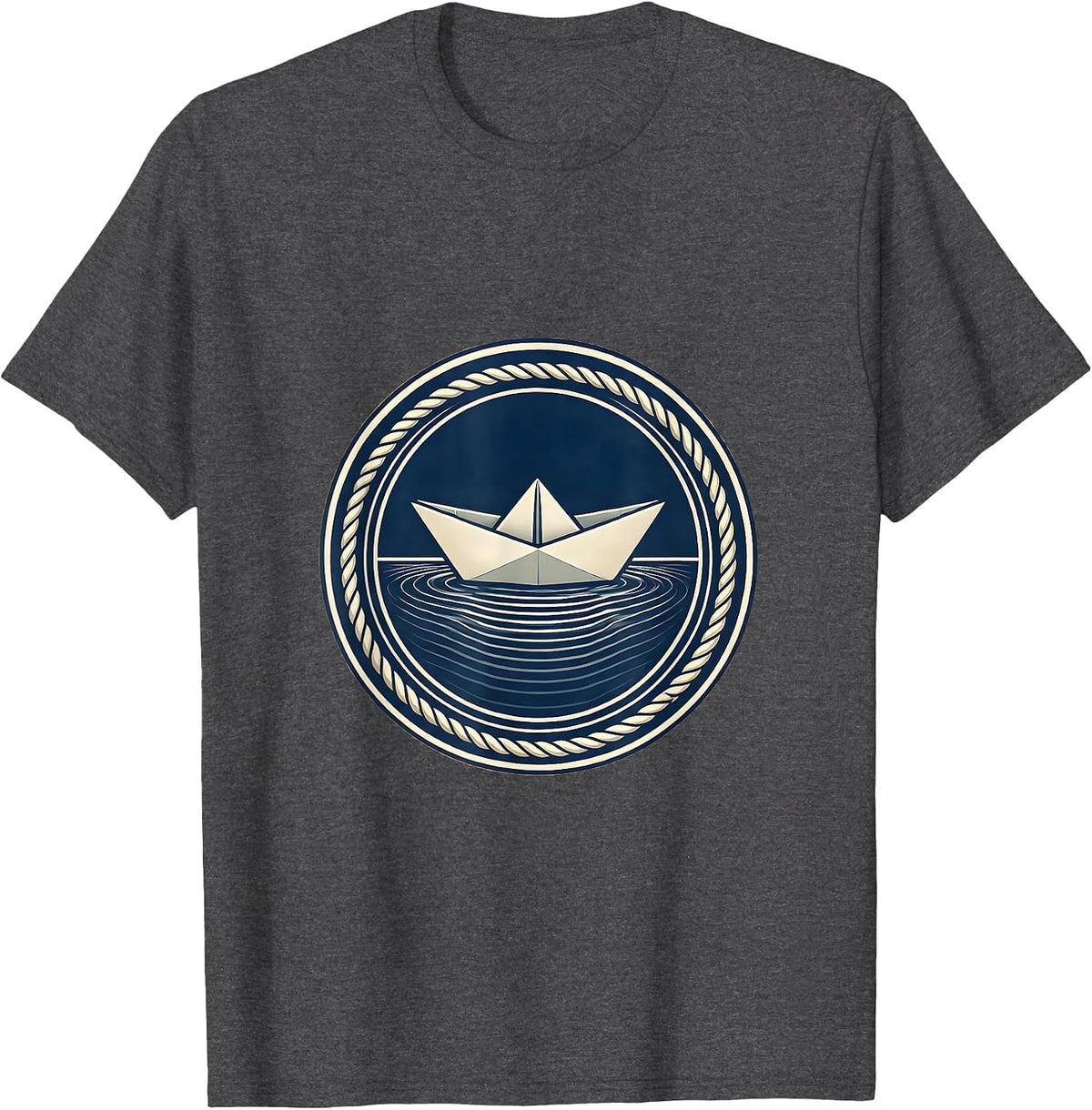 School Counselor Paper Boat Calm Water Illustration T-Shirt - Dark Heather Grey