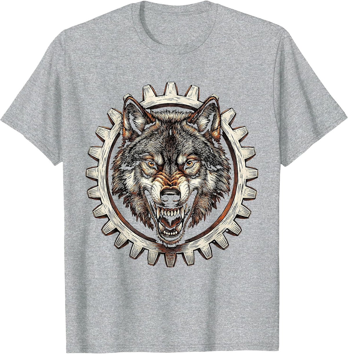 Men's Wolf Head Motorcycle Sprocket Gear Graphic T-Shirt - Heather Grey