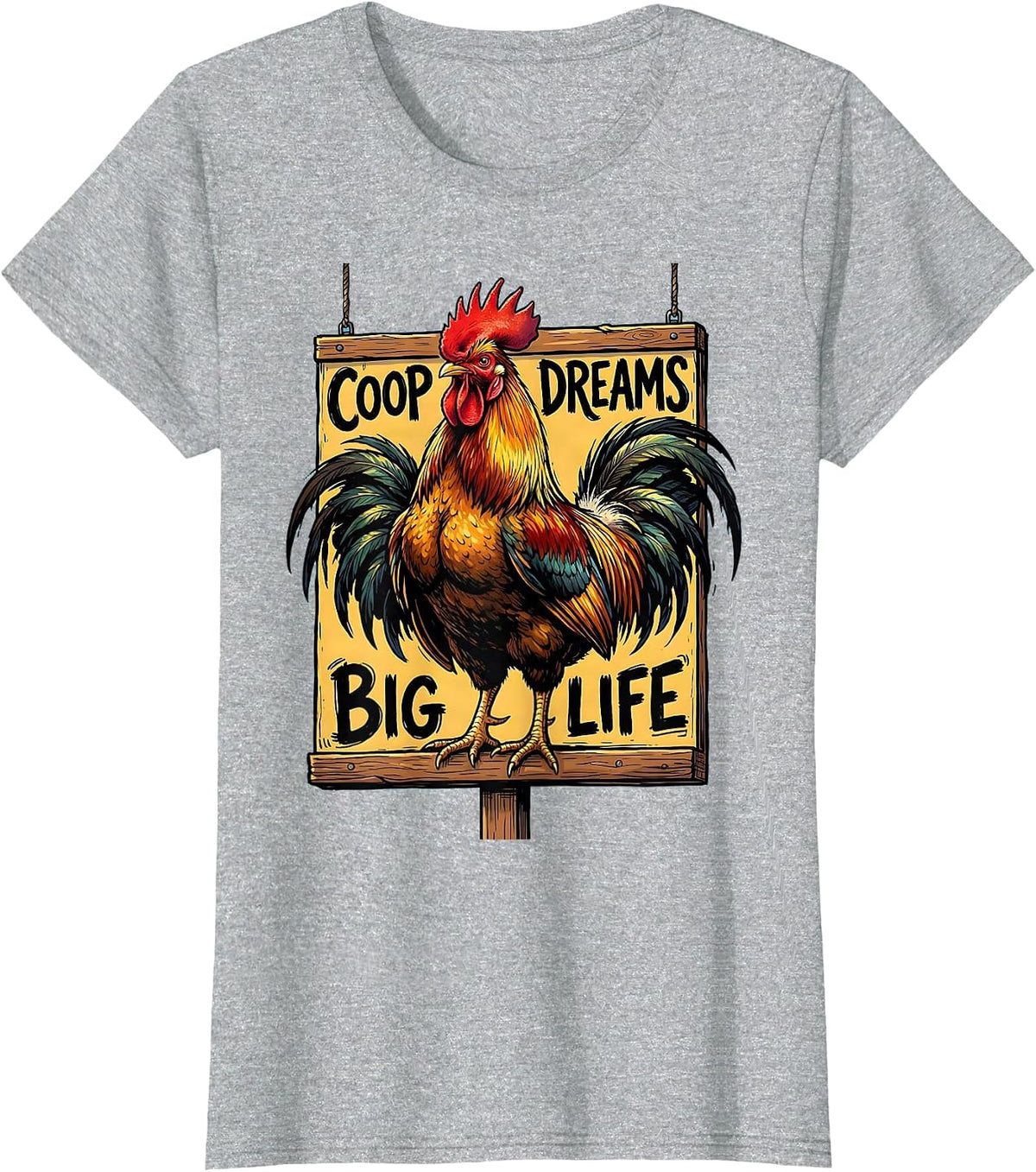 Coop Dreams Big Life Chicken Design T-Shirt - Heather Grey