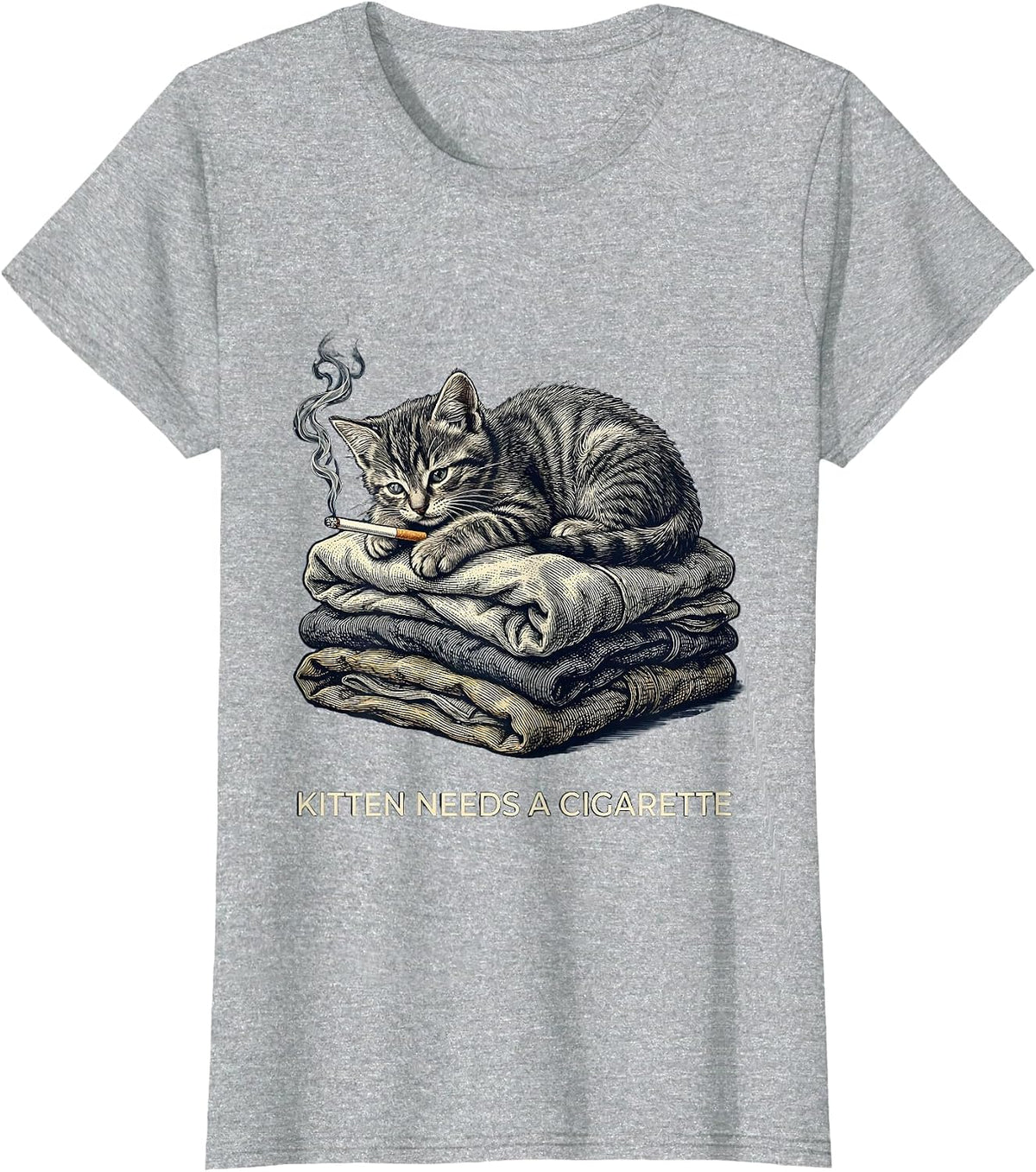 Kitten Needs A Cigarette Funny Smoking Cat Meme Stupid T-Shirt - Heather Grey