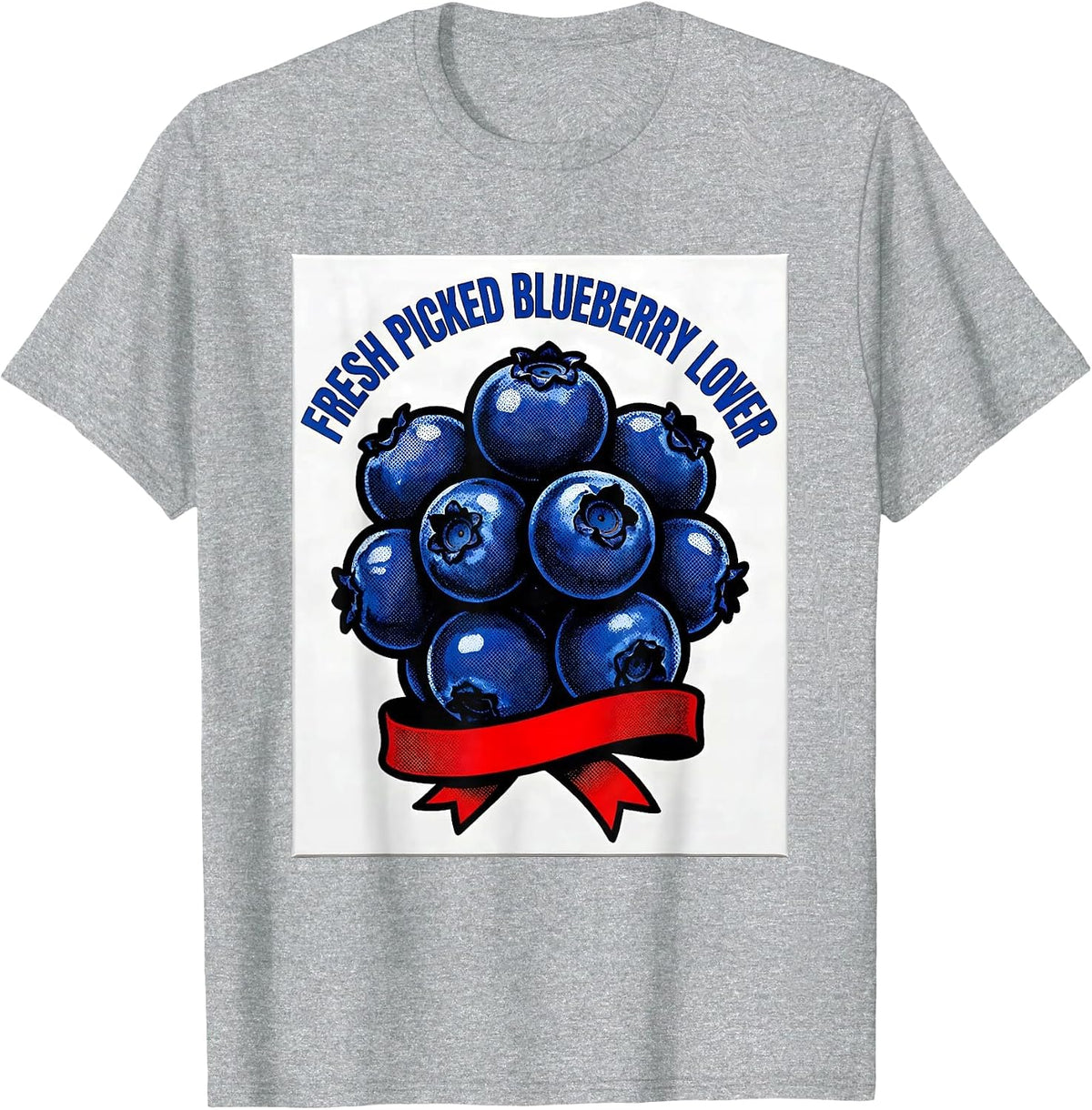 Men's Fresh Picked Blueberry Lover Red White Blue Design T-Shirt - Heather Grey