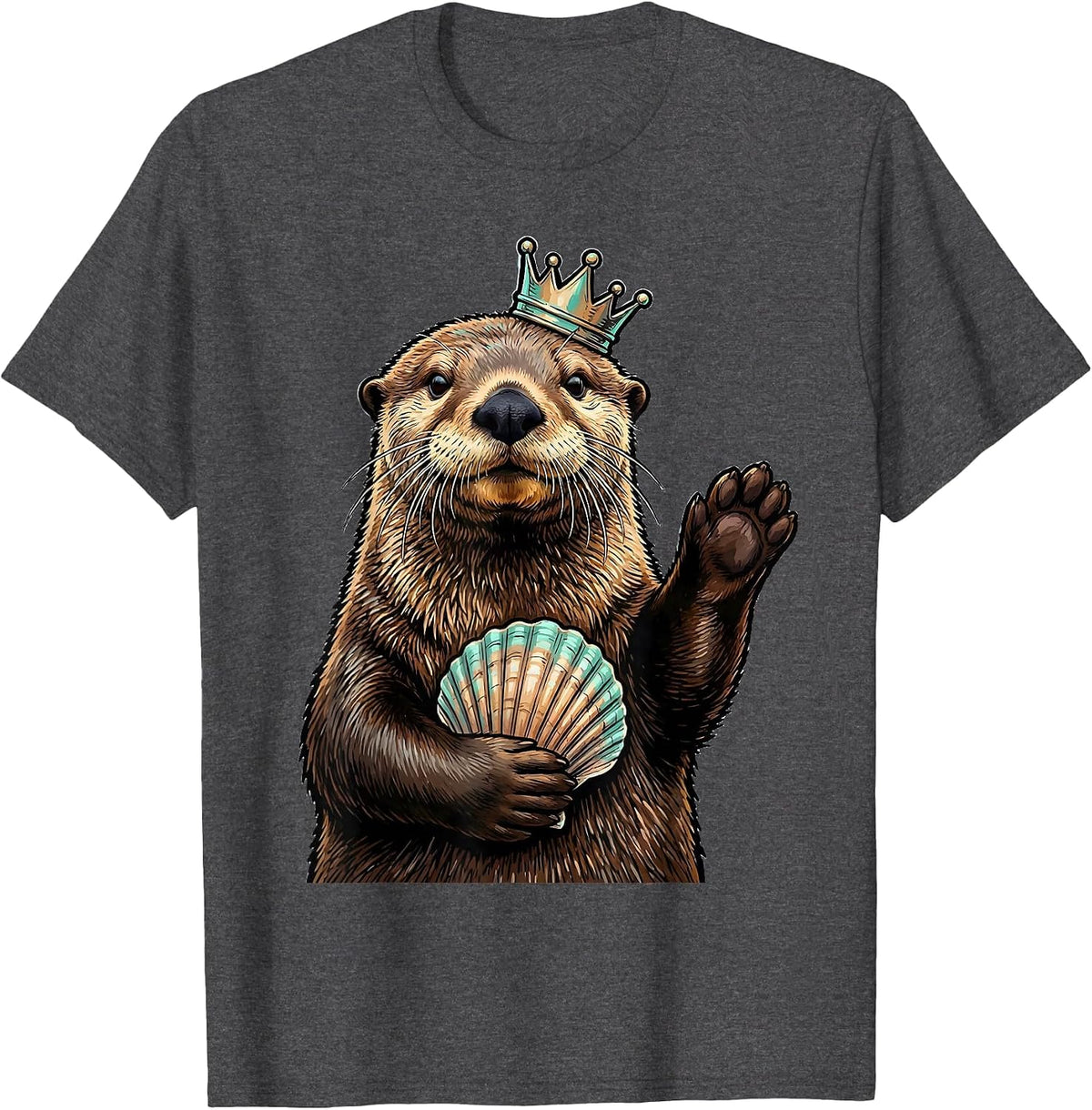 Upright Sea Otter Crown Marker Outline Humor T-Shirt - Dark Heather Grey