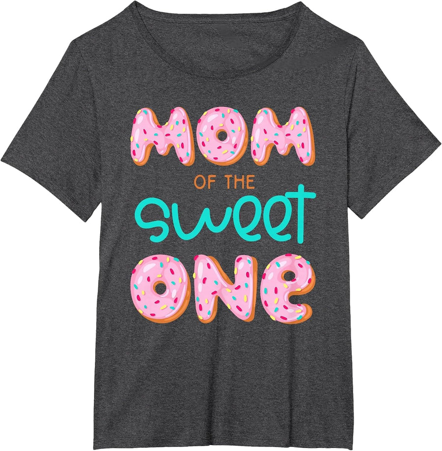 Mom of Sweet One 1st First Birthday Matching Family Donut Tee T-Shirt - Dark Heather Grey