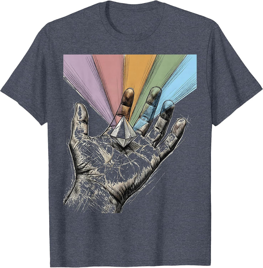 Autism Awareness Crystal Prism Spectrum Hand Art T-Shirt - Heather Blue