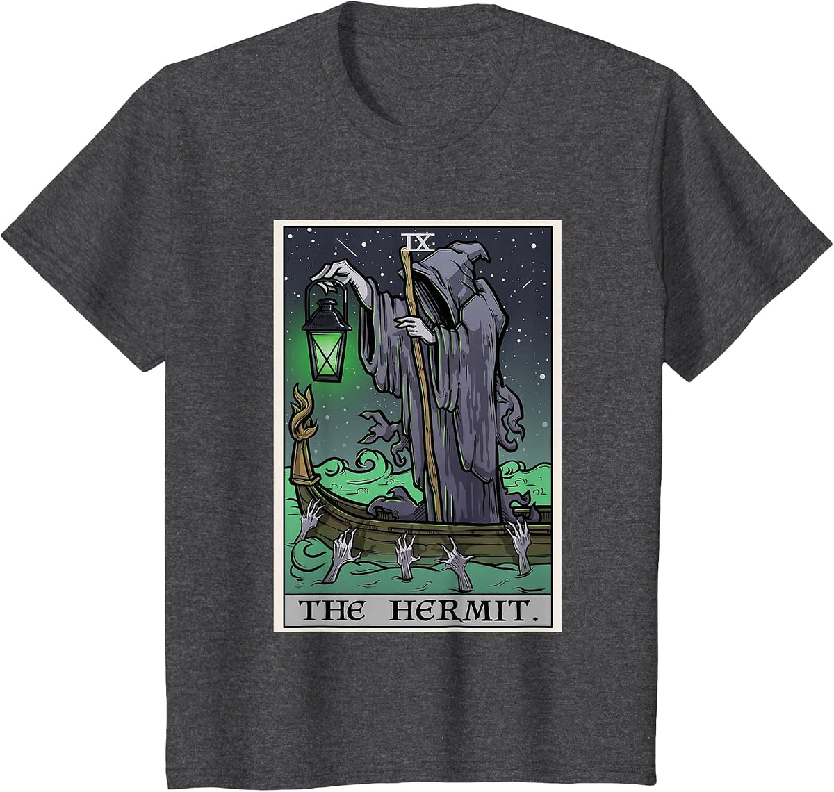 The Hermit Tarot Card Gothic Halloween Grim Reaper Horror T-Shirt - Dark Heather Grey