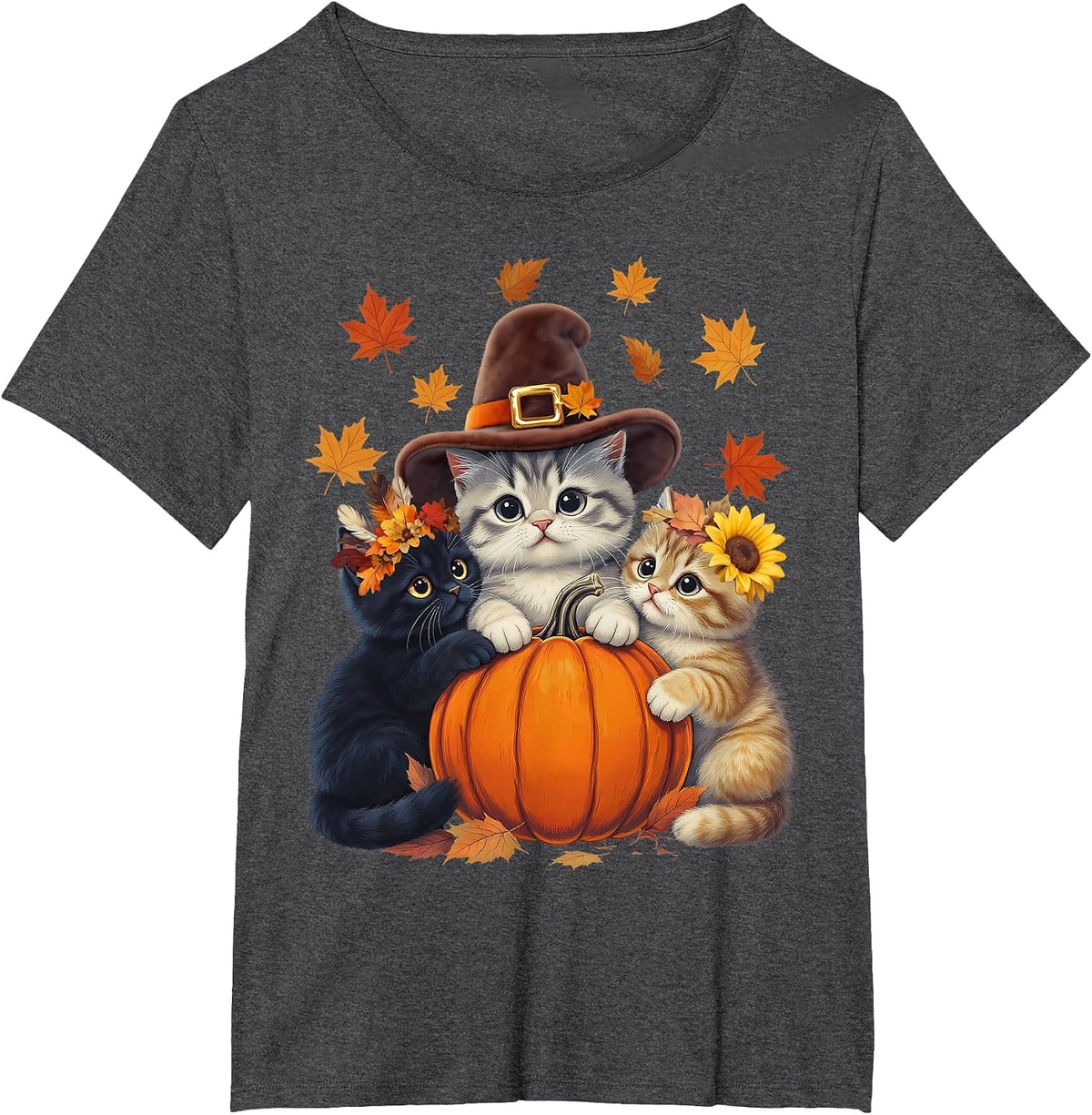 Thanksgiving Kittens and Pumpkin Cats Lover Men Women Fall T-Shirt - Dark Heather Grey