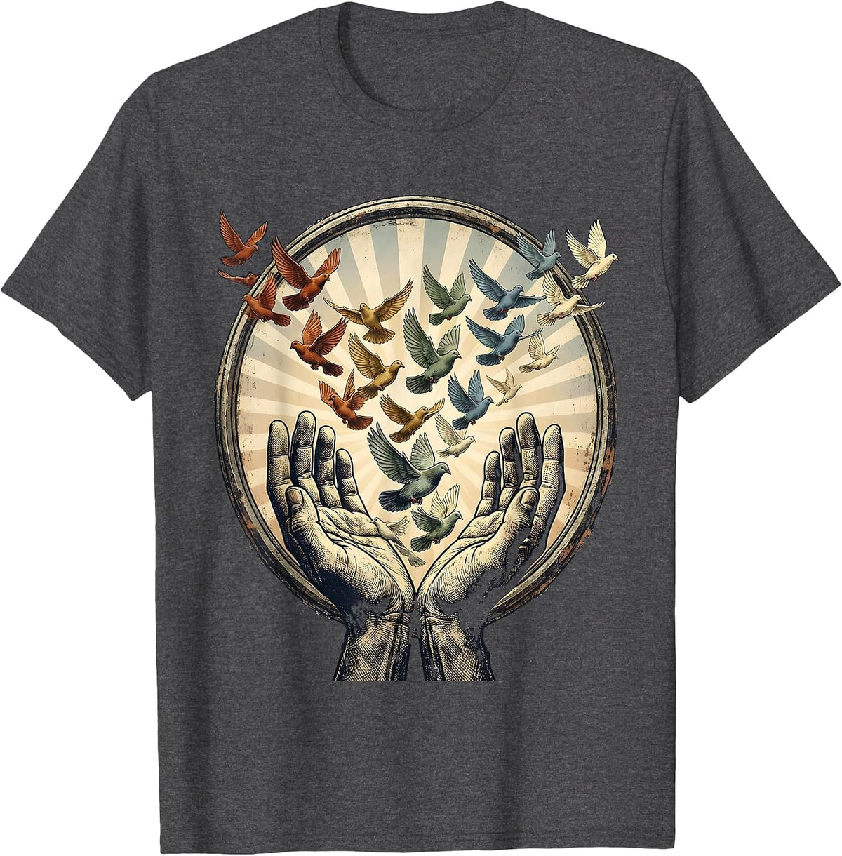 Men's Rainbow Doves Release LGBTQ Pride Graphic T-Shirt - Dark Heather Grey
