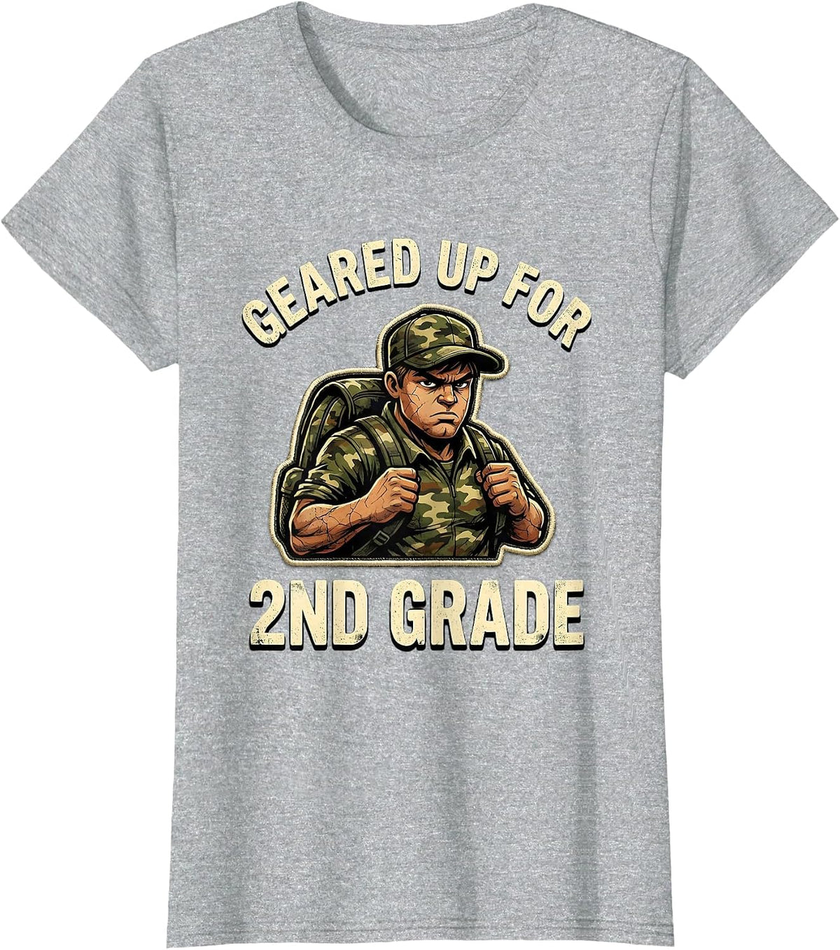 Geared Up For 2nd Grade Distressed Camo Back To School Boy T-Shirt - Heather Grey