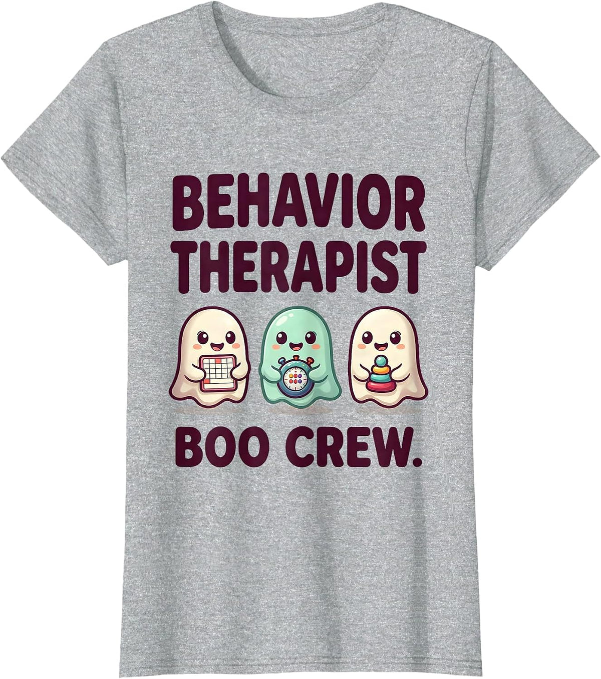 Women's Behavior Therapist Boo Crew Cute Kawaii Ghost Halloween T-Shirt - Heather Grey