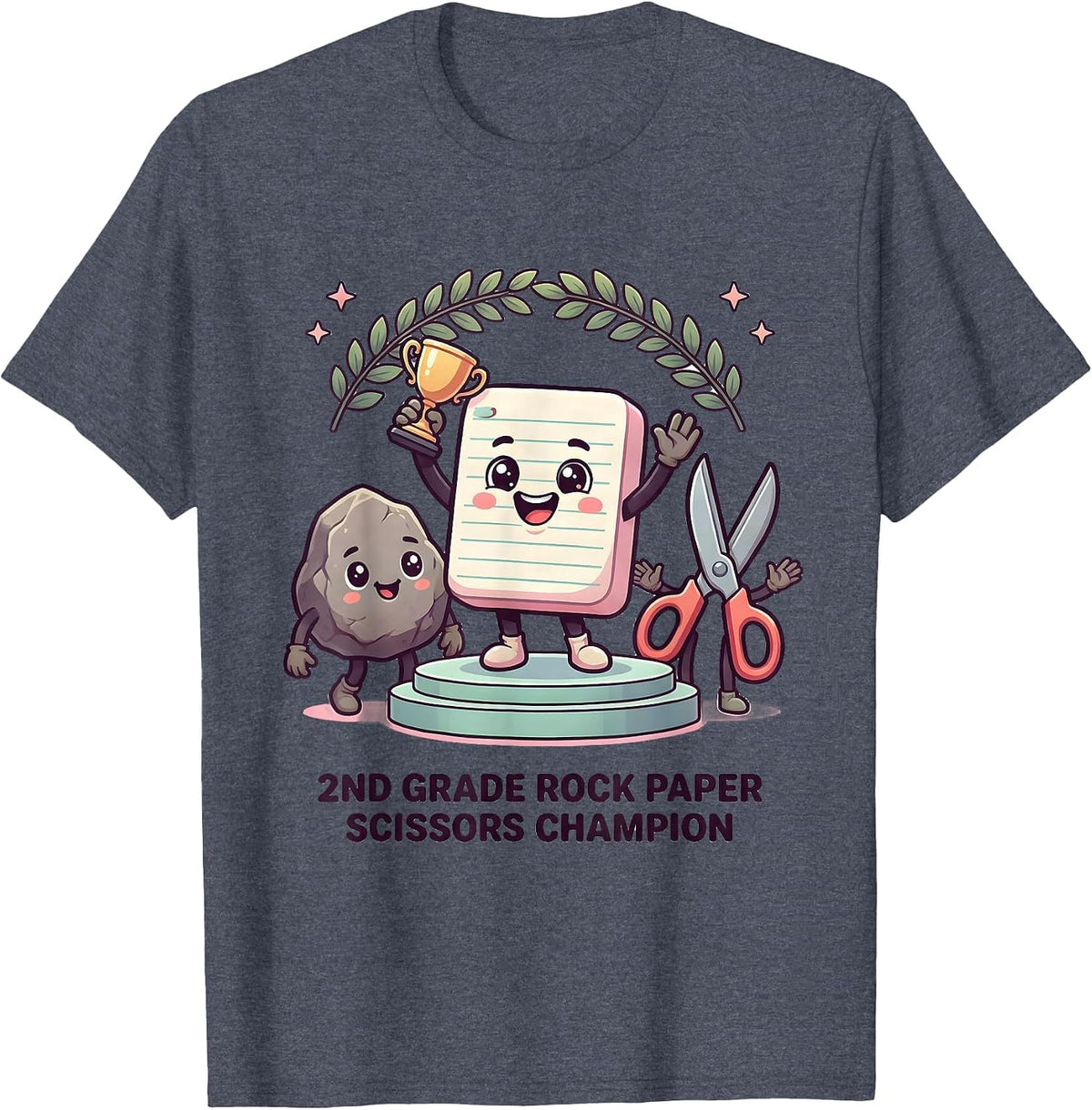 2nd Grade Rock Paper Scissors Champion Cute Kawaii Back T-Shirt, Men, Heather Blue, Large - As Pictured