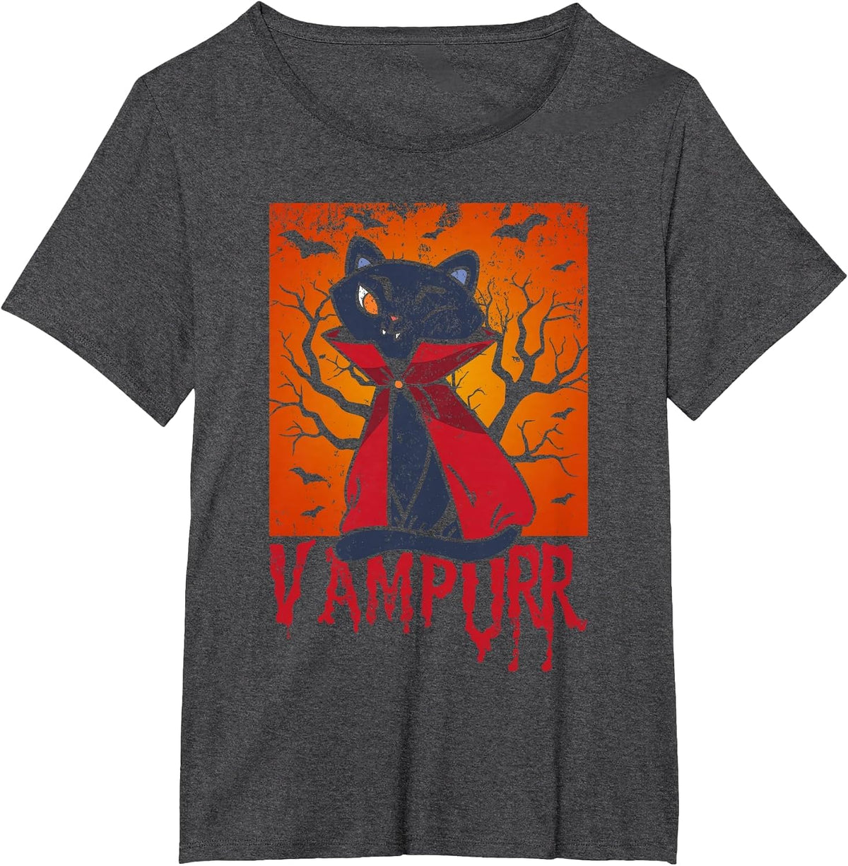 Vampurr Vampire Costume Cat Lover Kitten Halloween T-Shirt - Dark Heather Grey