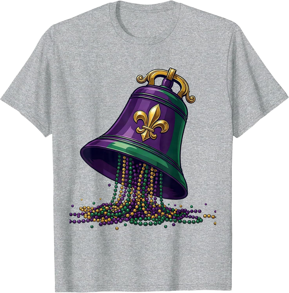 Men's Oversized Handbell Fleur De Lis Mardi Gras Party Humor T-Shirt - Heather Grey