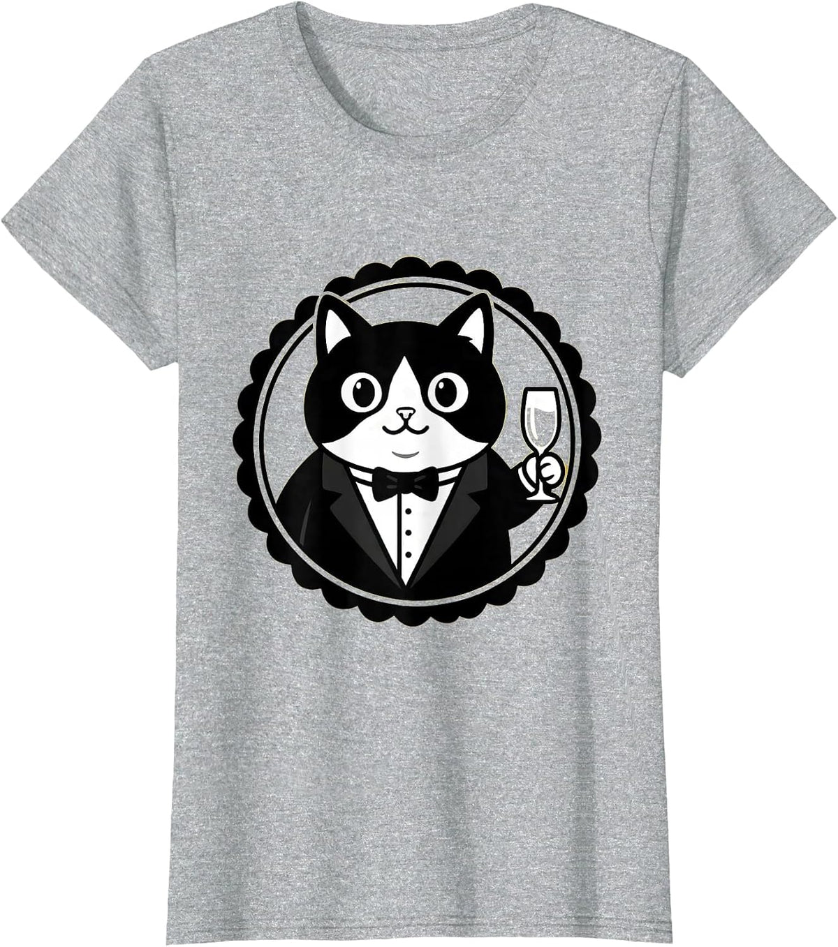 Women's Dapper Cat in Tuxedo Champagne Toast Design T-Shirt - Heather Grey