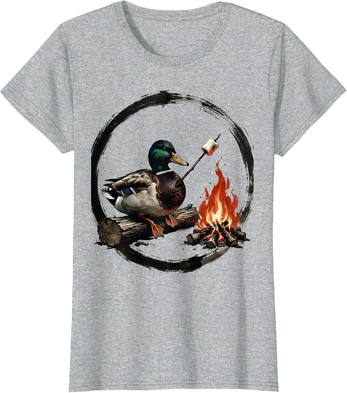 Women's Duck Roasting Marshmallow Over Campfire T-Shirt - Heather Grey
