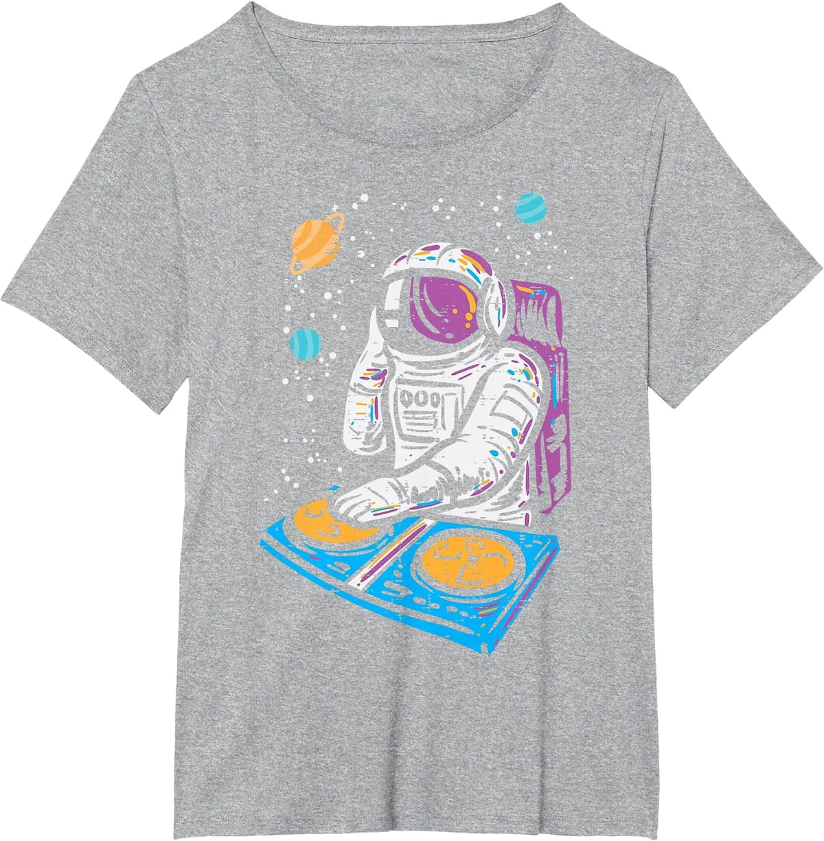 Dj Mixer Astronaut Turntable Space Galaxy EDM Women Men Kids T-Shirt - Heather Grey