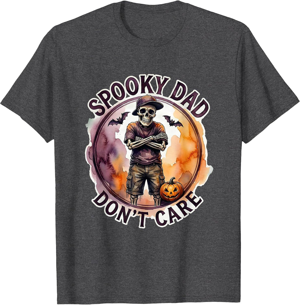 Spooky Dad Don't Care Halloween Dad Design T-Shirt - Dark Heather Grey