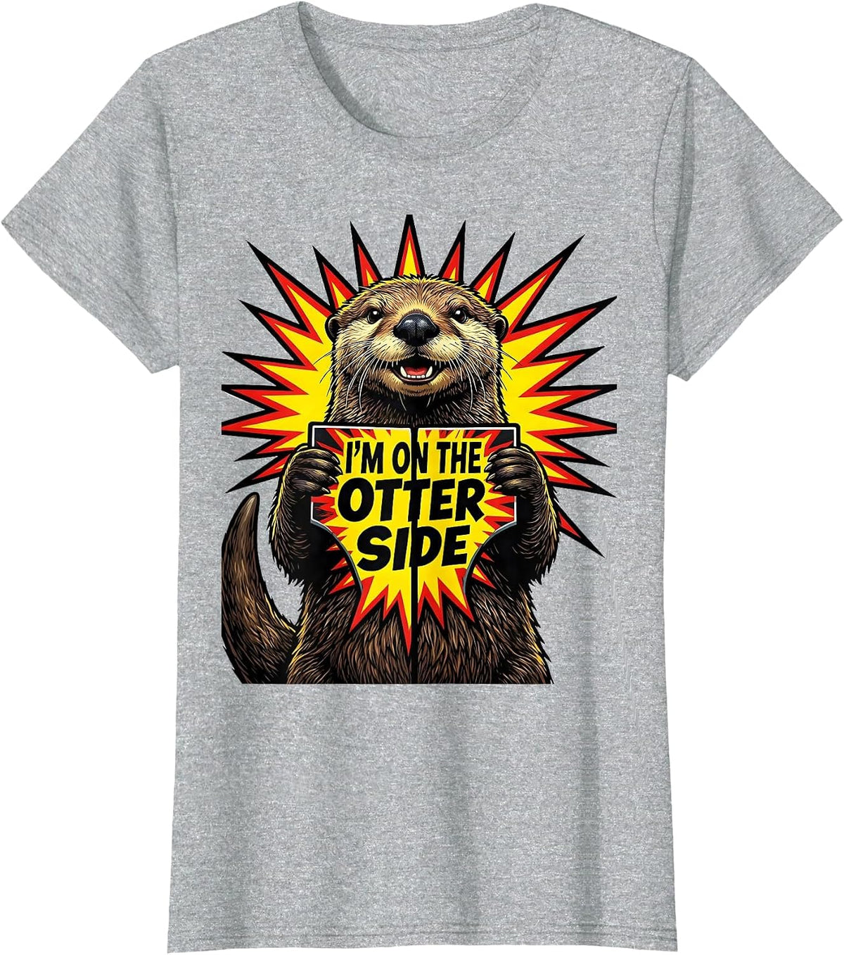 Women's I'm On The Otter Side Cute Otter Lover Pop Art Humor T-Shirt - Heather Grey