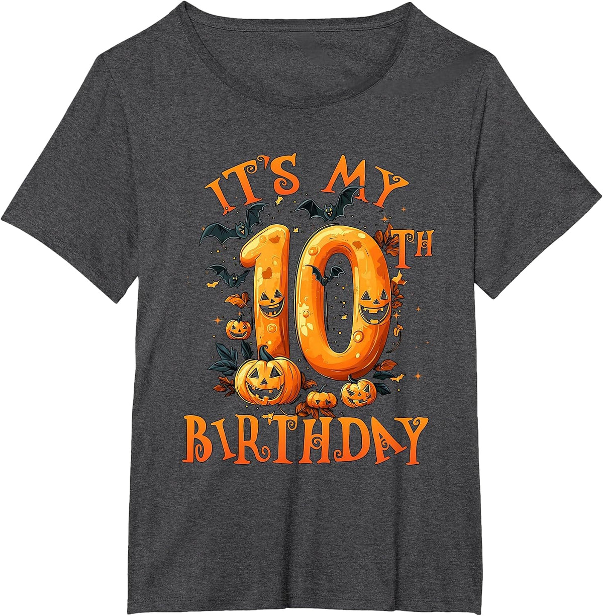 Boo It's My 10th Birthday Halloween Pumpkin 10 Years Old T-Shirt - Dark Heather Grey