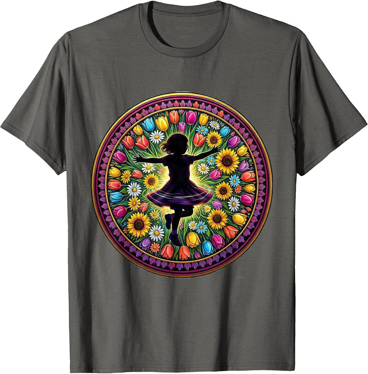 Men's Autism Awareness Joyful Child Spinning in Flowers T-Shirt - Asphalt Grey
