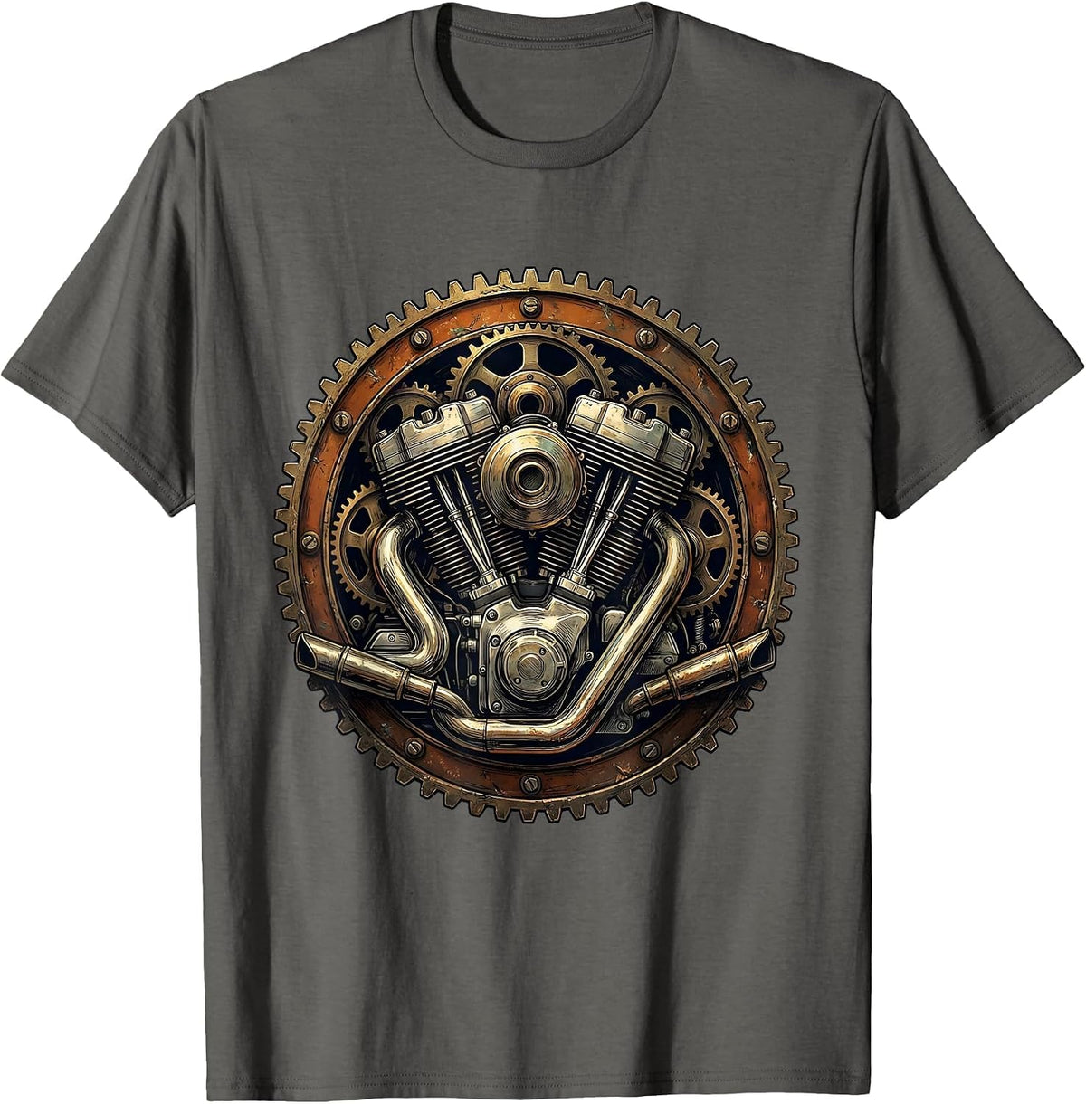 Men's Vintage Old Motorcycle Engine Gear Illustration T-Shirt - Asphalt Grey