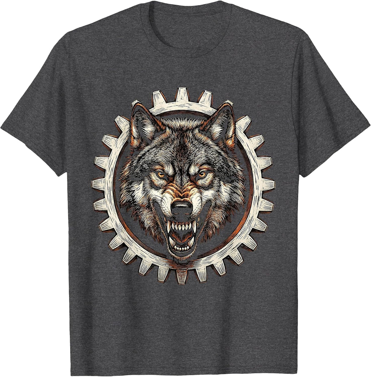 Men's Wolf Head Motorcycle Sprocket Gear Graphic T-Shirt - Dark Heather Grey