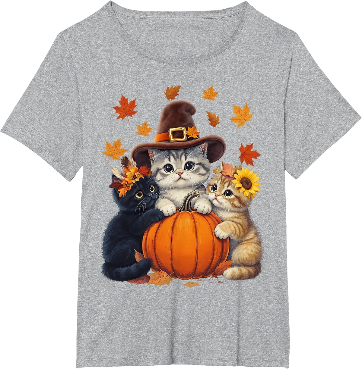 Thanksgiving Kittens and Pumpkin Cats Lover Men Women Fall T-Shirt - Heather Grey