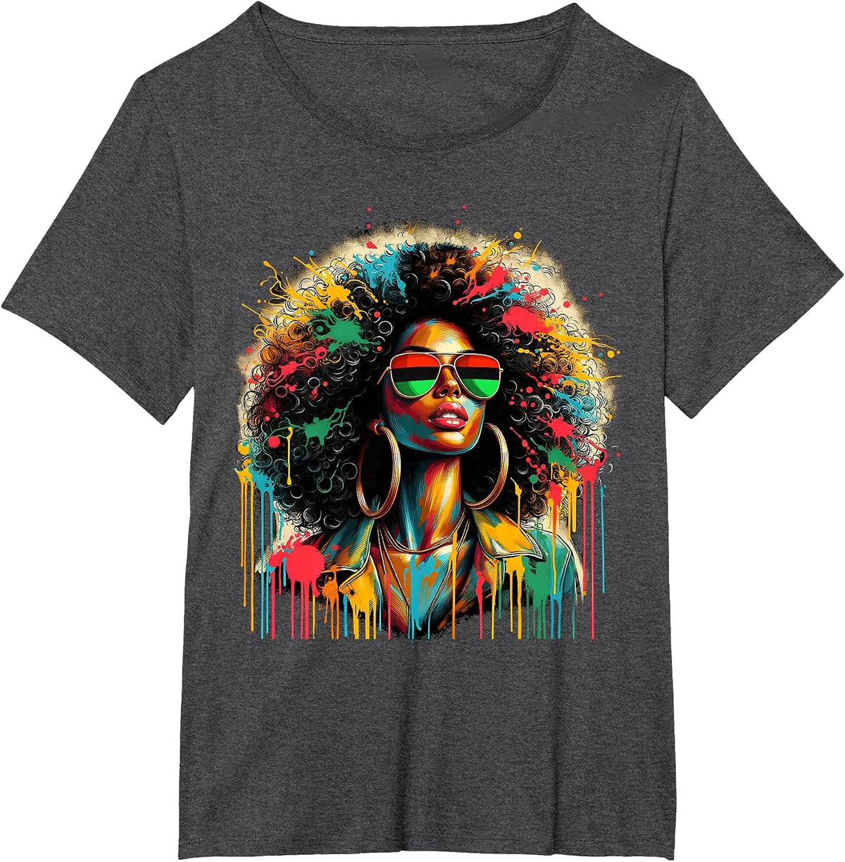 Juneteenth Black Womens Queen Afro African Melanin Dripping T-Shirt - Dark Heather Grey