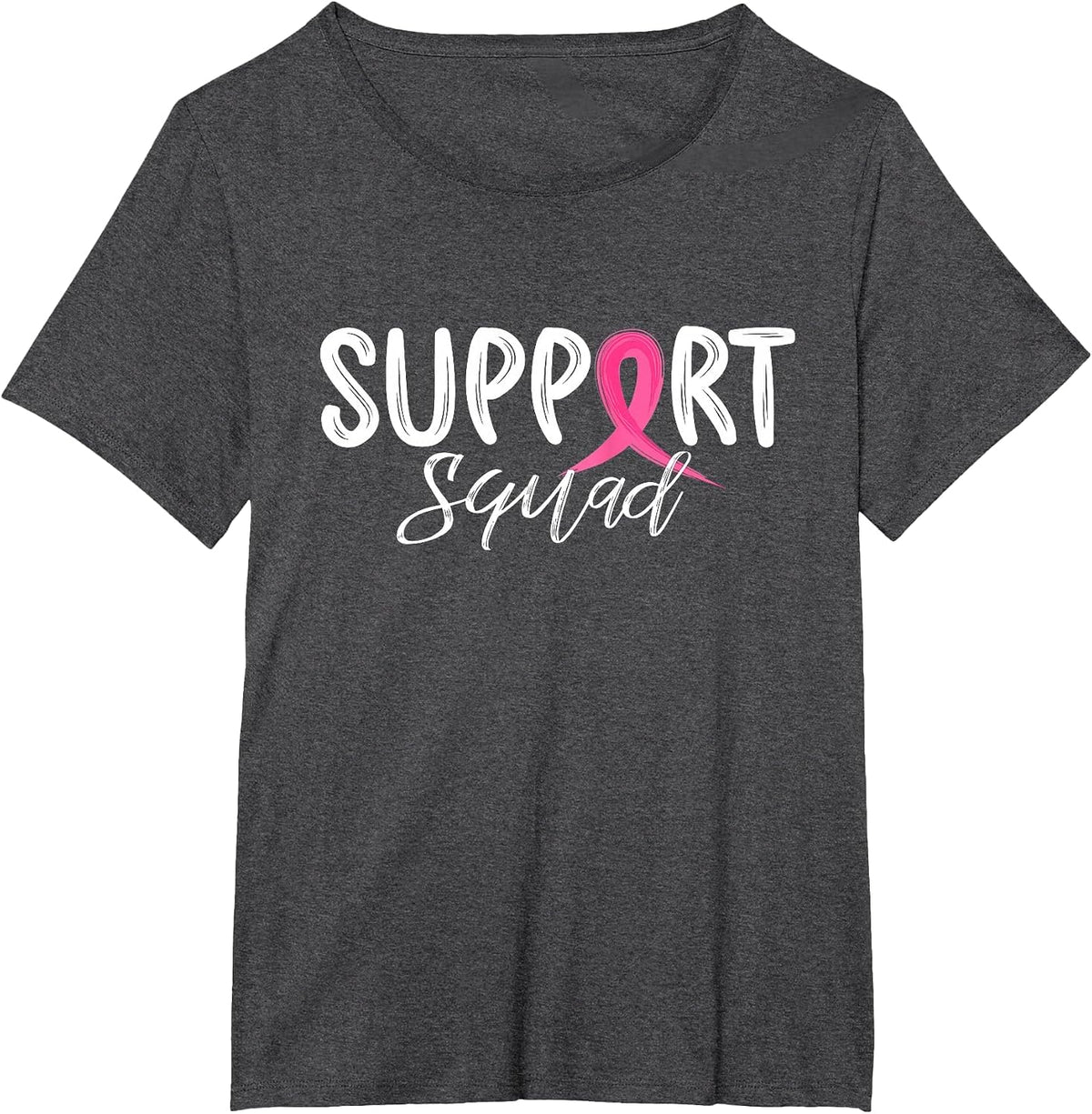 Ribbon Pink Warrior Breast Cancer Awareness Support Squad T-Shirt - Dark Heather Grey