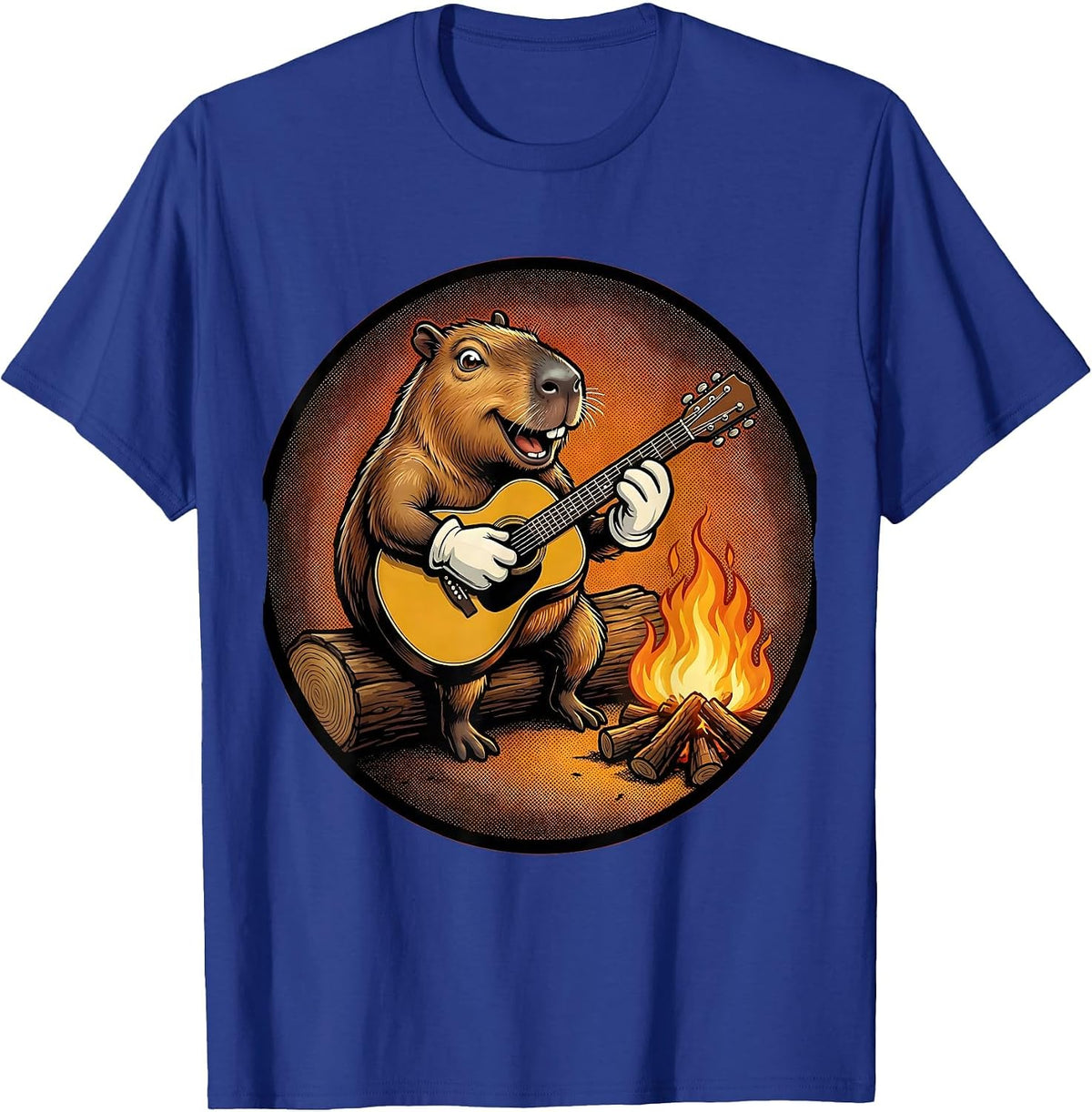 Men's Capybara Guitar Campfire Music Illustration T-Shirt - Royal Blue