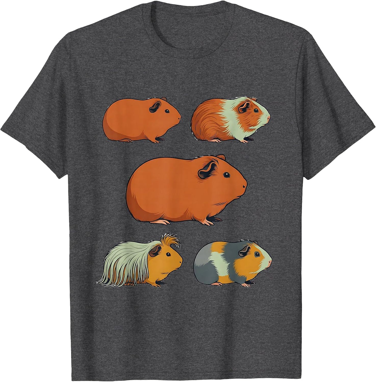 Men's Guinea Pig Breeds Flat Vector Art Cavy Lover Gift T-Shirt - Dark Heather Grey