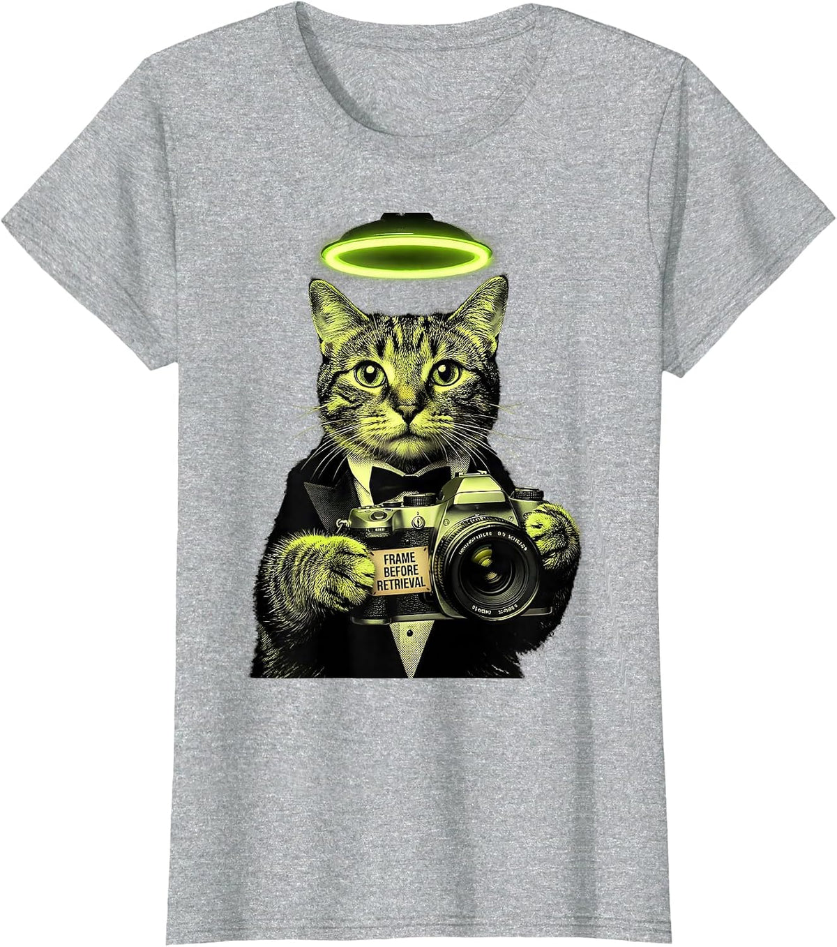 Frame Before Retrieval Funny Cat UFO Abduction Selfie T-Shirt - Heather Grey