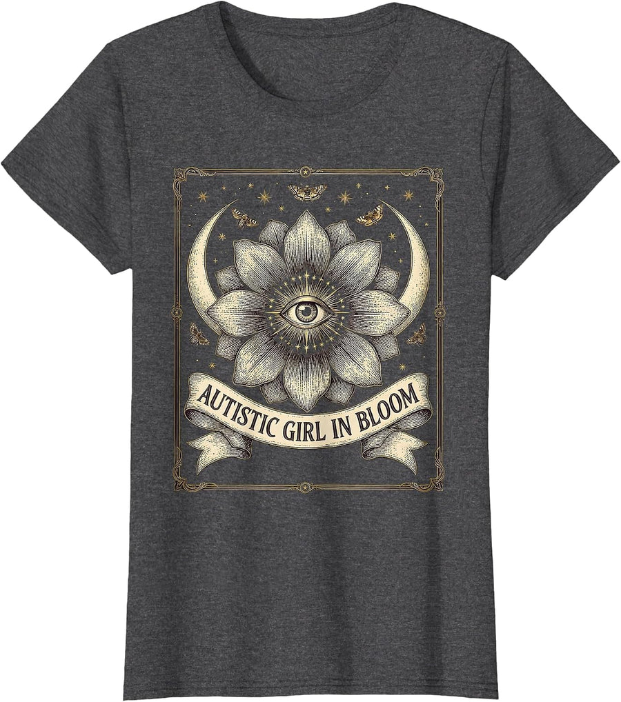 Women's Autistic Girl In Bloom Autism Awareness Design T-Shirt - Dark Heather Grey