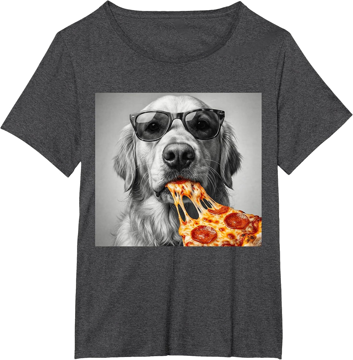 Cool Golden Retriever Eating Pizza Sunglasses Funny Dog T-Shirt - Dark Heather Grey