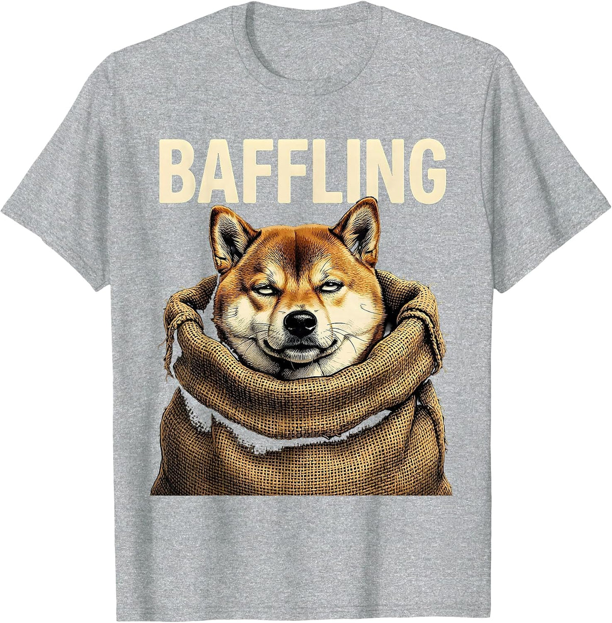 Men's Baffling Pop Art Shiba Inu Doge Meme Humor T-Shirt - Heather Grey