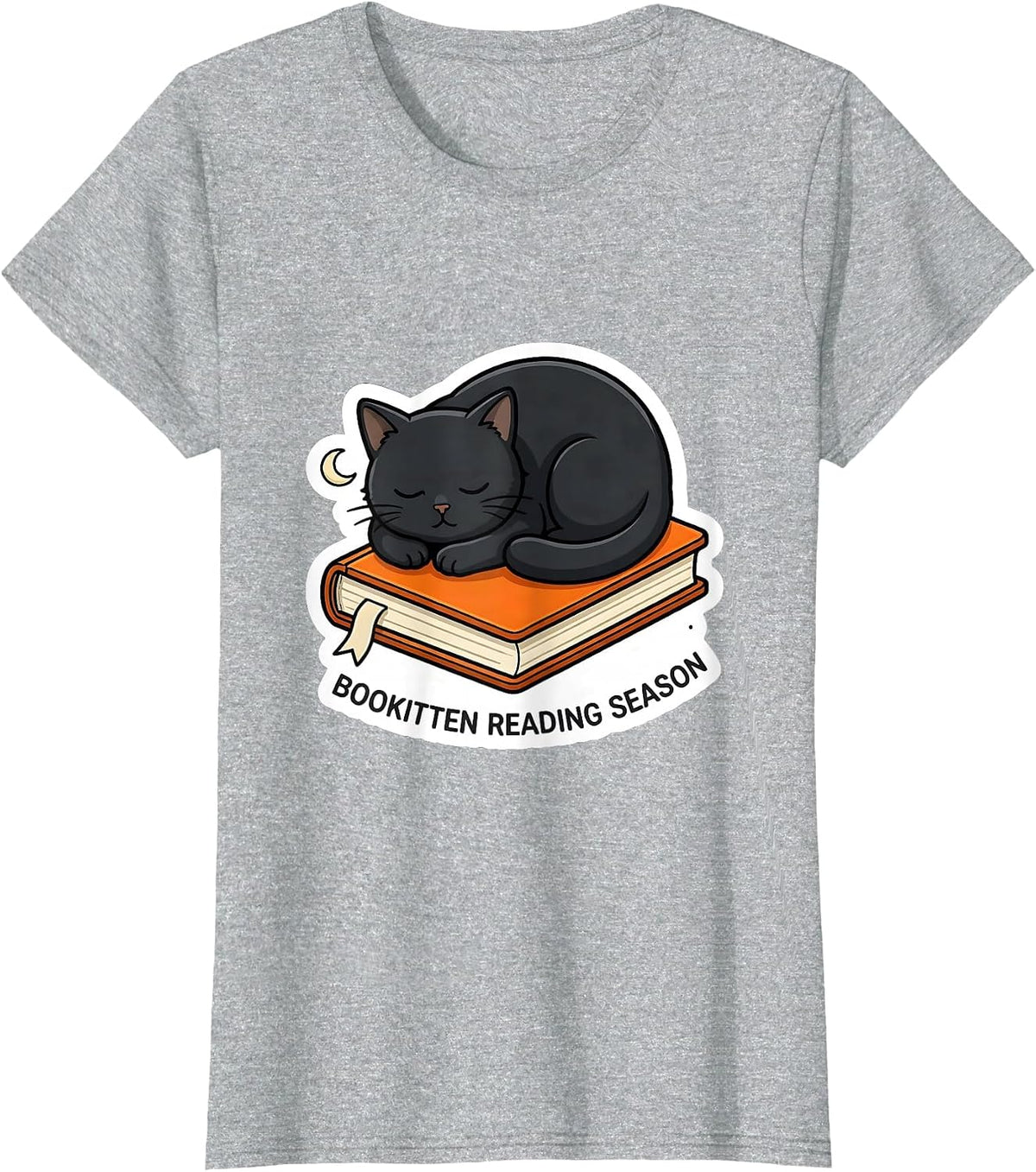 Women's Bookitten Reading Season Cute Teacher Book Lover Fall T-Shirt - Heather Grey